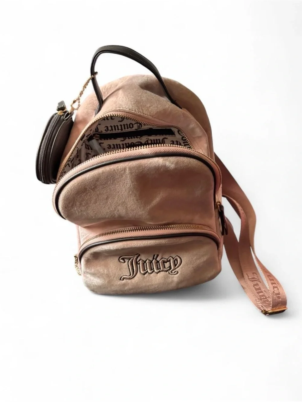 Juicy Couture Blush Pink Velvet Mini Backpack with Black Handle